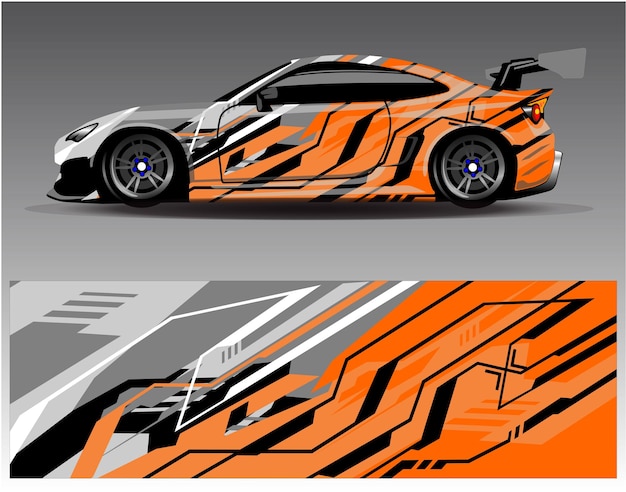 Car wrap design vector. Graphic abstract stripe racing background kit designs for wrap vehicle