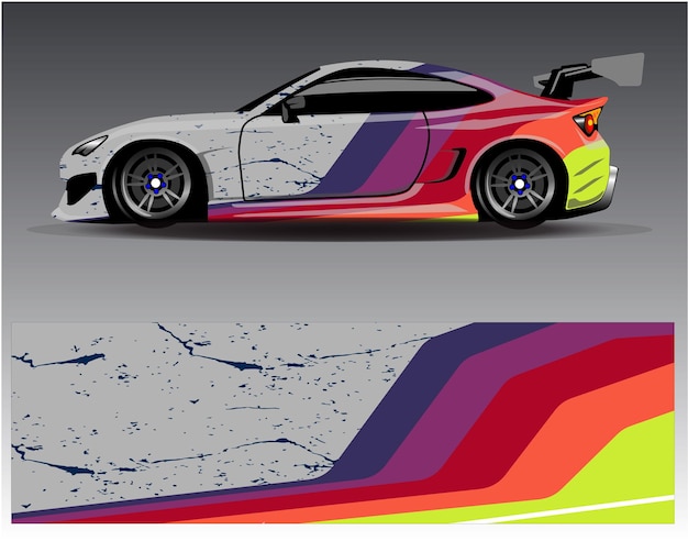 Car wrap design vector. Graphic abstract stripe racing background kit designs for wrap vehicle