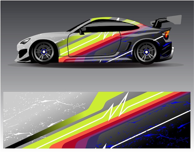 Car wrap design vector. Graphic abstract stripe racing background kit designs for wrap vehicle