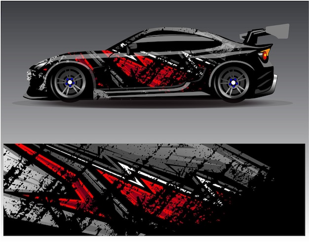 Car wrap design vector. Graphic abstract stripe racing background kit designs for wrap vehicle