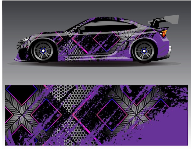 Car wrap design vector. graphic abstract stripe racing background kit designs for wrap vehicle