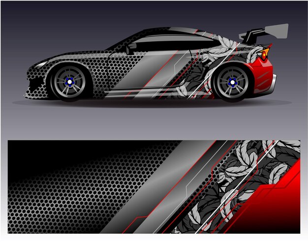 Car wrap design vector. Graphic abstract stripe racing background kit designs for wrap vehicle