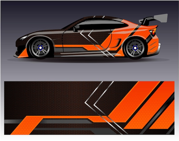 Car wrap design vector. Graphic abstract stripe racing background kit designs for wrap vehicle