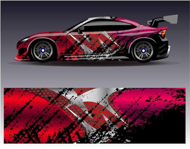 Car wrap design vector. Graphic abstract stripe racing background kit designs for wrap vehicle