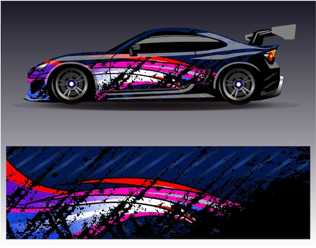 Вектор дизайна автомобильной упаковки. Графические абстрактные полосатые гоночные фоновые комплекты для обертывания автомобиля