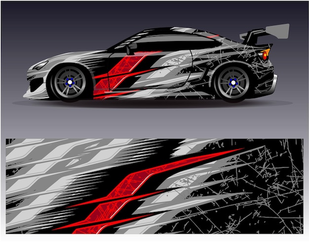 Car wrap design vector. Graphic abstract stripe racing background kit designs for wrap vehicle