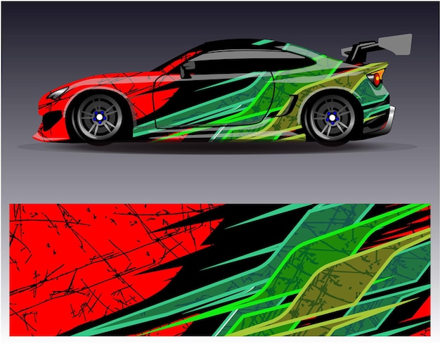 Вектор дизайна автомобильной упаковки. Графические абстрактные полосатые гоночные фоновые комплекты для обертывания автомобиля