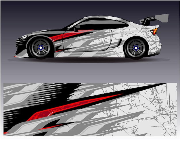 Car wrap design vector. Graphic abstract stripe racing background kit designs for wrap vehicle