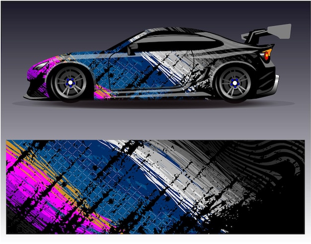 Car wrap design vector. graphic abstract stripe racing background kit designs for wrap vehicle