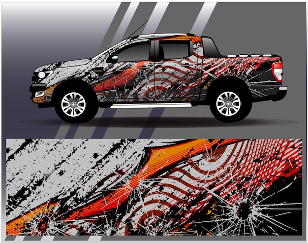 Car wrap design vector. Graphic abstract stripe racing background kit designs for wrap vehicle