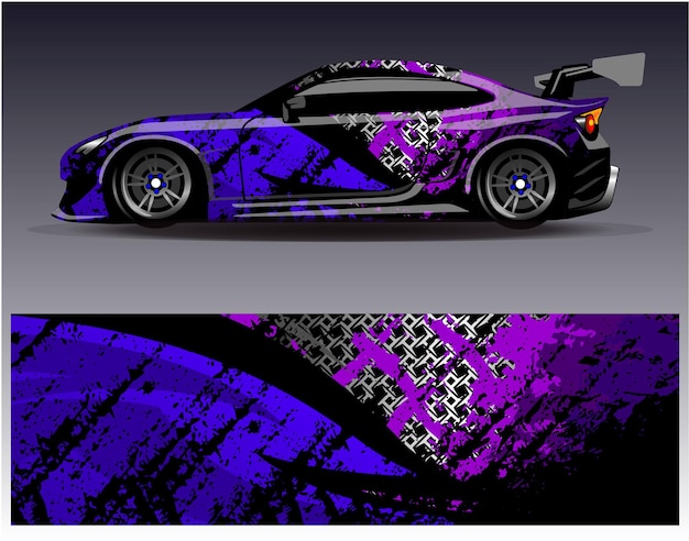 カー ラップ デザインのベクトル。ラップ車両用のグラフィック抽象ストライプ レーシング バック グラウンド キット デザイン
