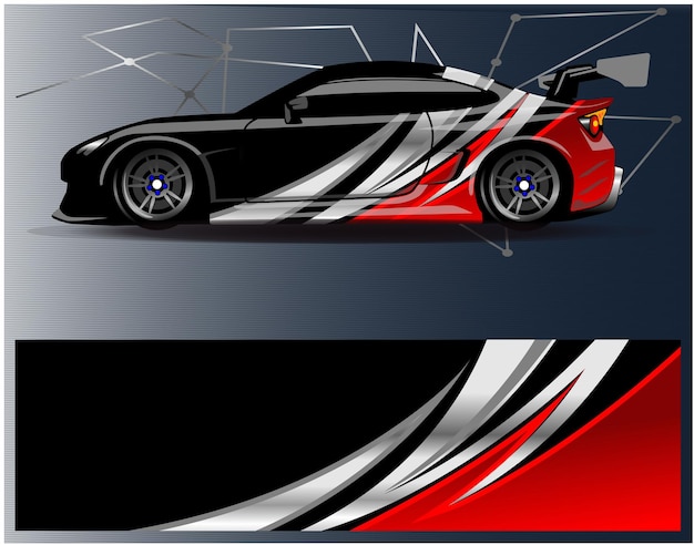 Car wrap design vector Graphic abstract stripe racing background kit designs for wrap vehicle