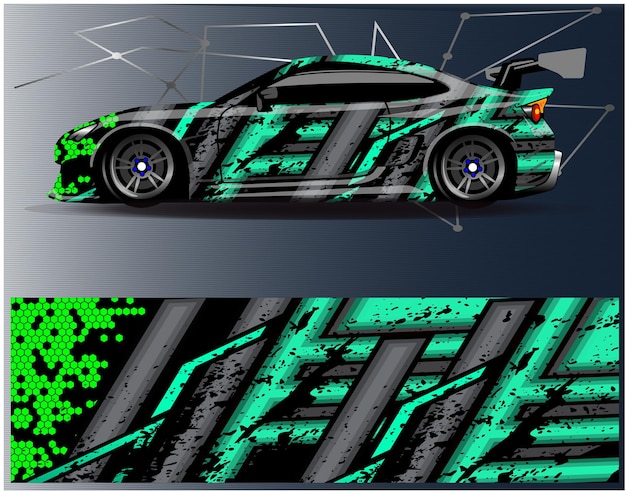 Car wrap design vector Graphic abstract stripe racing background kit designs for wrap vehicle