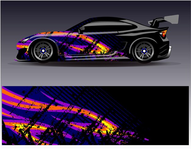 Car wrap design vector Graphic abstract stripe racing background kit designs for wrap vehicle