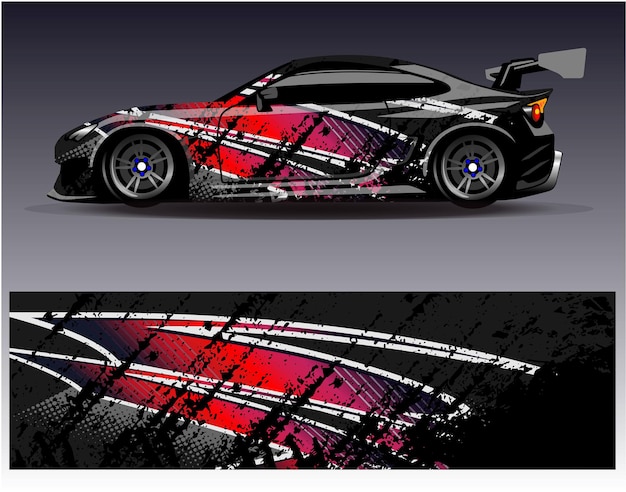 Car wrap design vector Graphic abstract stripe racing background kit designs for wrap vehicle