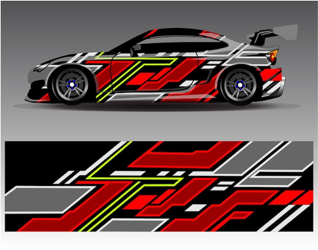 Car wrap design vector Graphic abstract stripe racing background kit designs for wrap vehicle