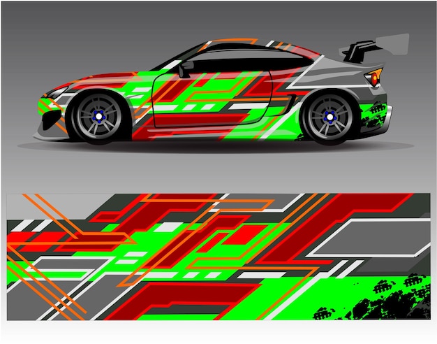 Car wrap design vector Graphic abstract stripe racing background kit designs for wrap vehicle