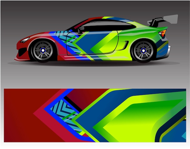 Car wrap design vector Graphic abstract stripe racing background kit designs for wrap vehicle