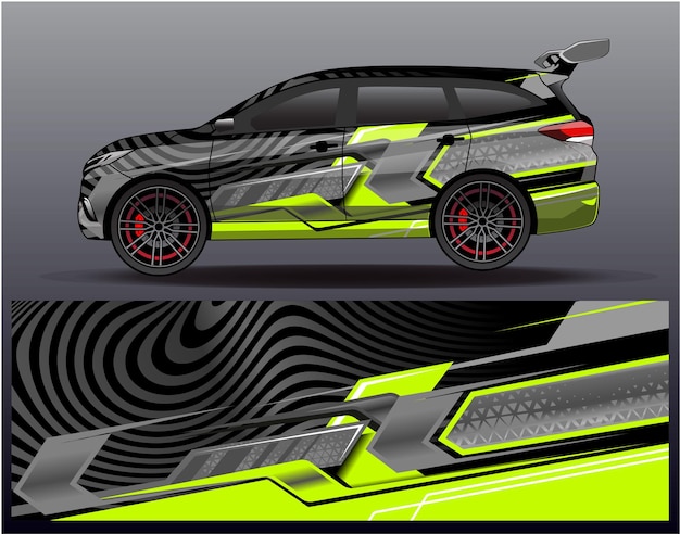 Car wrap design vector. Graphic abstract stripe racing background kit designs for wrap vehicles