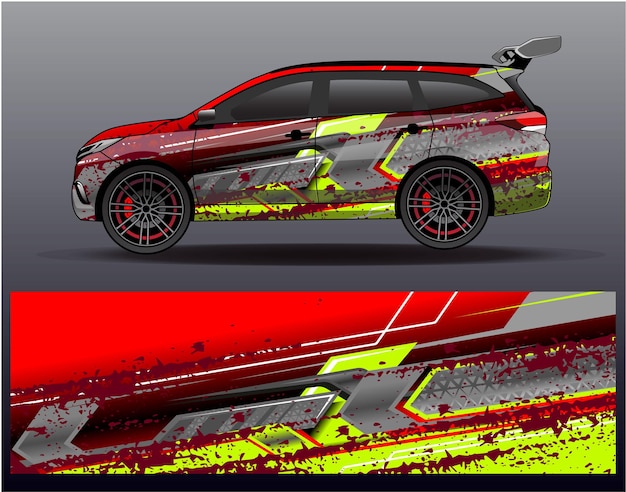 Car wrap design vector. graphic abstract stripe racing background kit designs for wrap vehicles