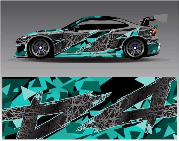 Vettore di disegno dell'involucro dell'auto. disegni del kit di sfondo da corsa con strisce astratte grafiche per l'involucro