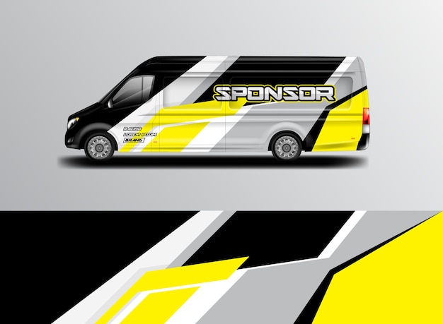 Car wrap design vector, livrei achtergrond voor bestelwagen