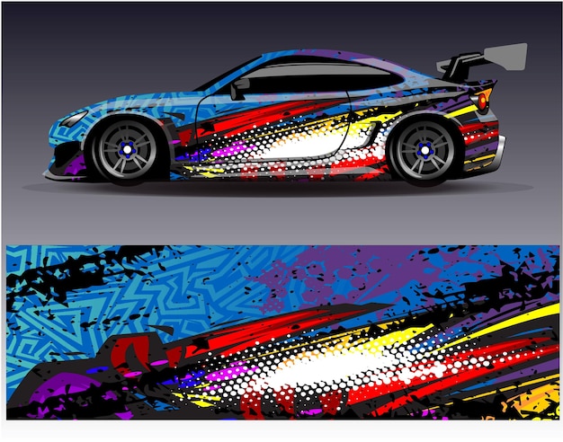 Car wrap grafische kleurstelling vector abstracte sportieve en race-achtergrond