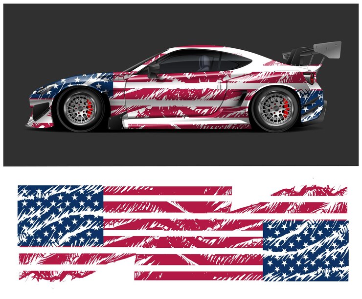 car wrap SUV with USA flag decal Hires vector graphics