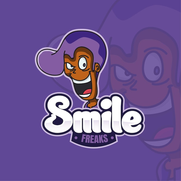 Cara malvada sonriendo vector logo mascotte gratuito