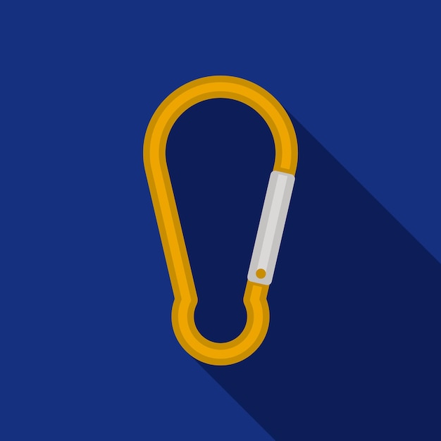 Carabiner icon on blue background with long shadow