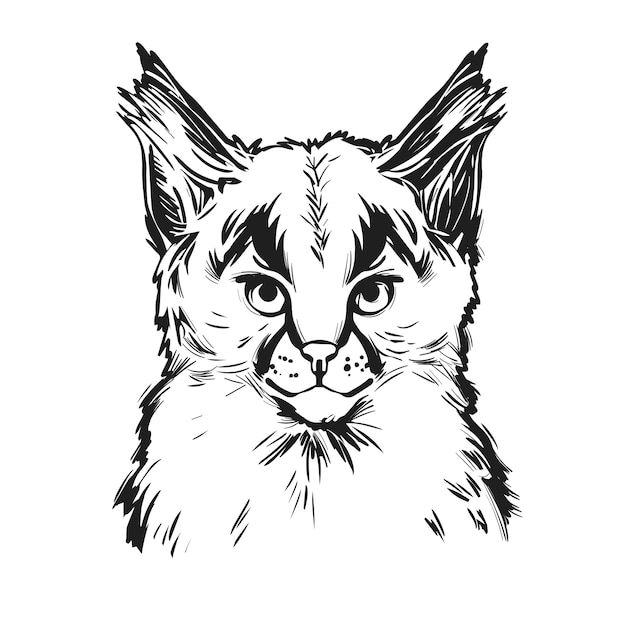 Vector caracal baby, portret van exotische dieren geïsoleerde schets. hand getekende illustratie.