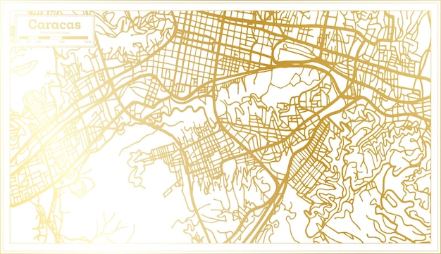 Caracas Venezuela-stadskaart in retrostijl in gouden kleuroverzichtskaart vectorillustratie