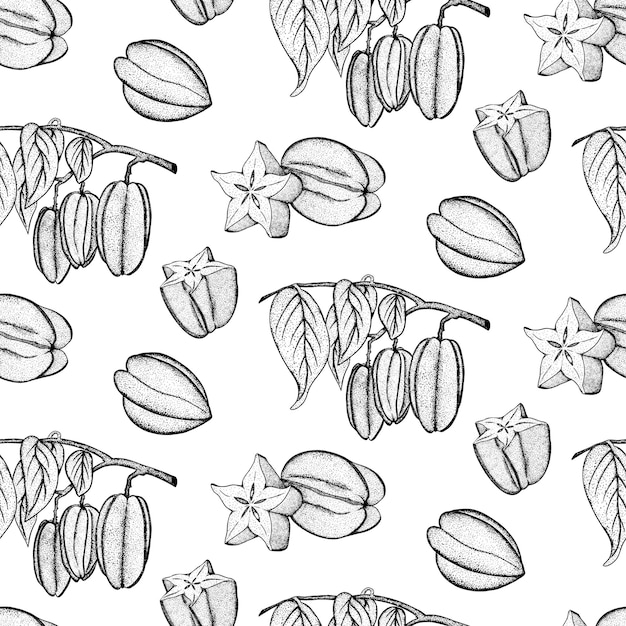 Carambola seamless pattern. a slice of carambola. exotic tropical fruit. vector illustration