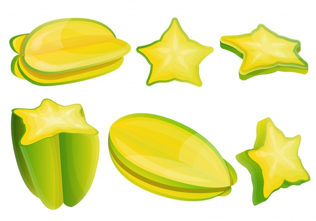 Vector carambola set, cartoon style