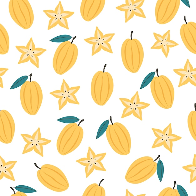 Carambola, star fruit seamless pattern. Exotic and tropical fruit seamless pattern. Healthy food