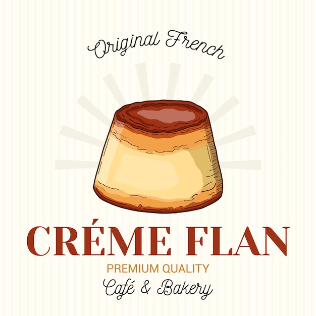 Caramel flan frans gebak vector embleem logo sjabloon