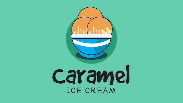 Caramel Ice Cream Famous Asian Food Vector Art Illustration Logo Template Design