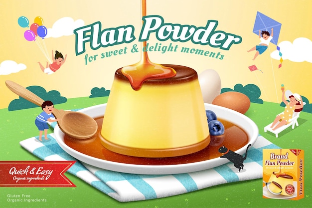 Vector caramel instant flan poeder promo