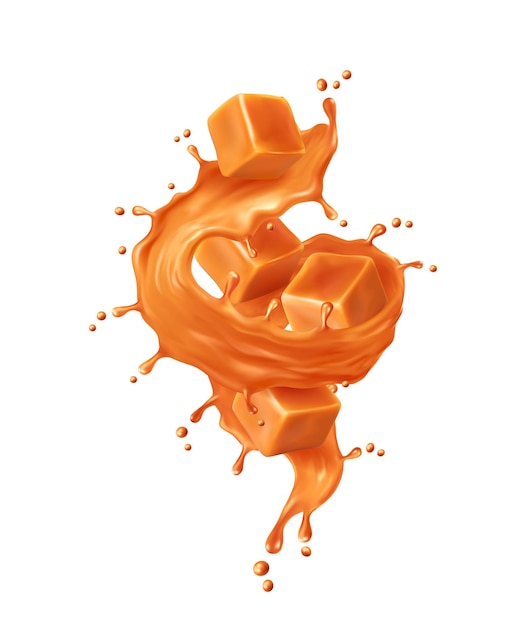 Vector caramel sauce syrup swirl splash with toffee