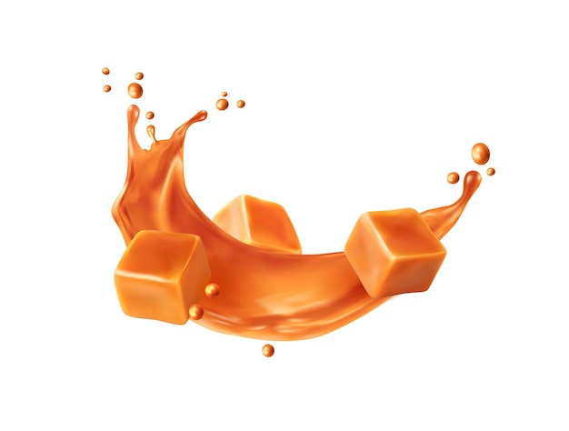 Vector caramel sauce wave swirl splash with toffee cream