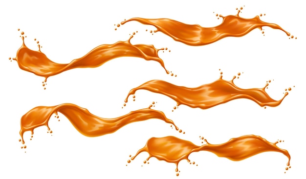 Vector caramel sauce wave syrup swirl realistic splash