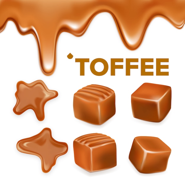 Caramel Toffee Candy Delicious Sweet Set