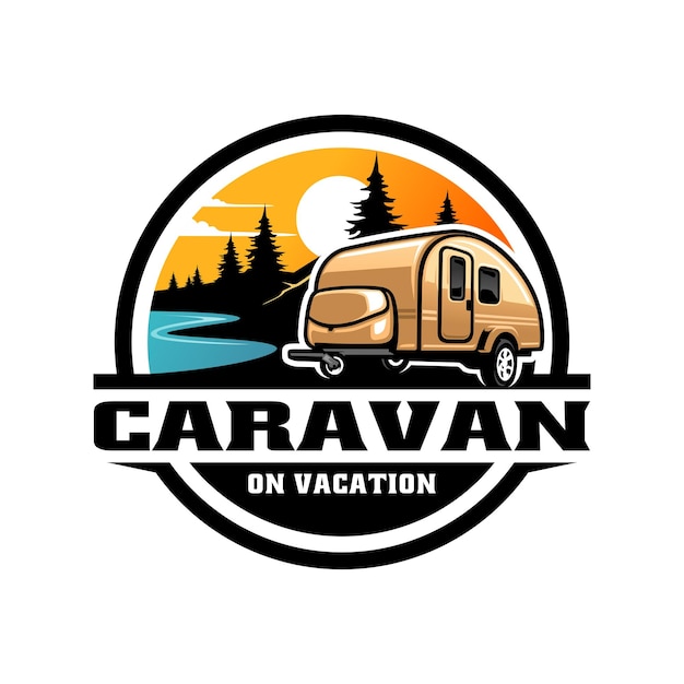 caravan camper aanhangwagen illustratie logo vector