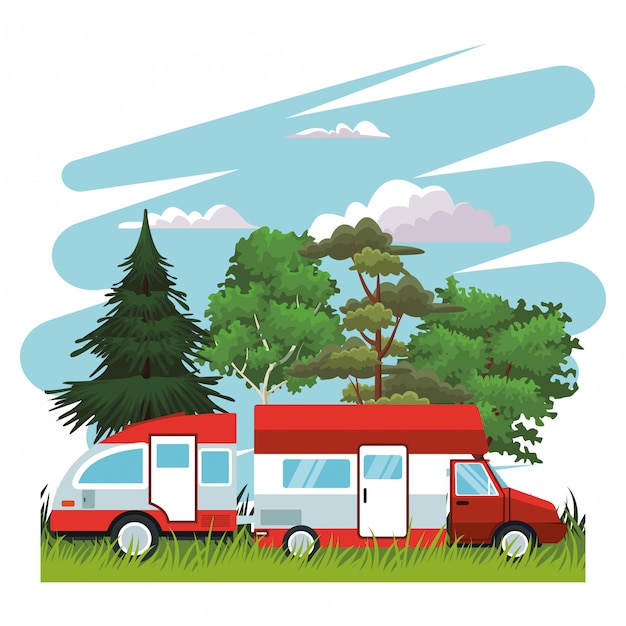 Caravan at nature landscape