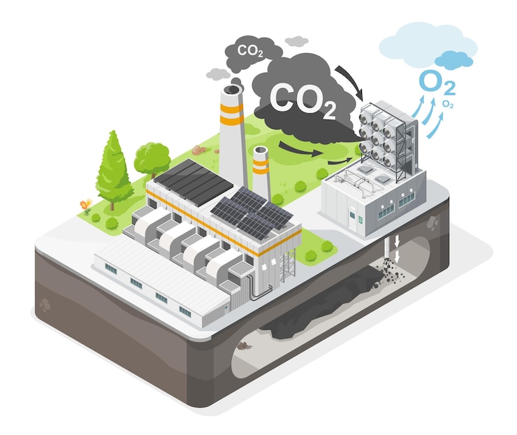 वेक्टर carbon capture co2 storage underground station for eco industrial factory carbon credit isometric