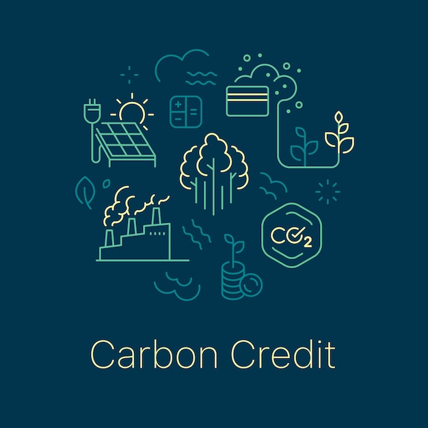 Carbon credit concept vector illustration line art style dark background design