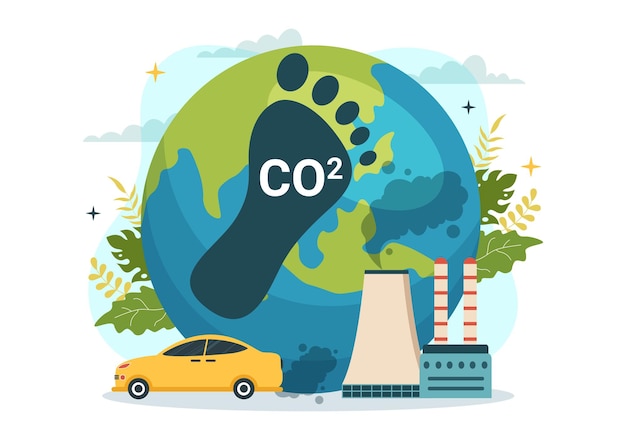 Vector carbon dioxide or co2 illustration to save planet earth from climate change as a result of factory