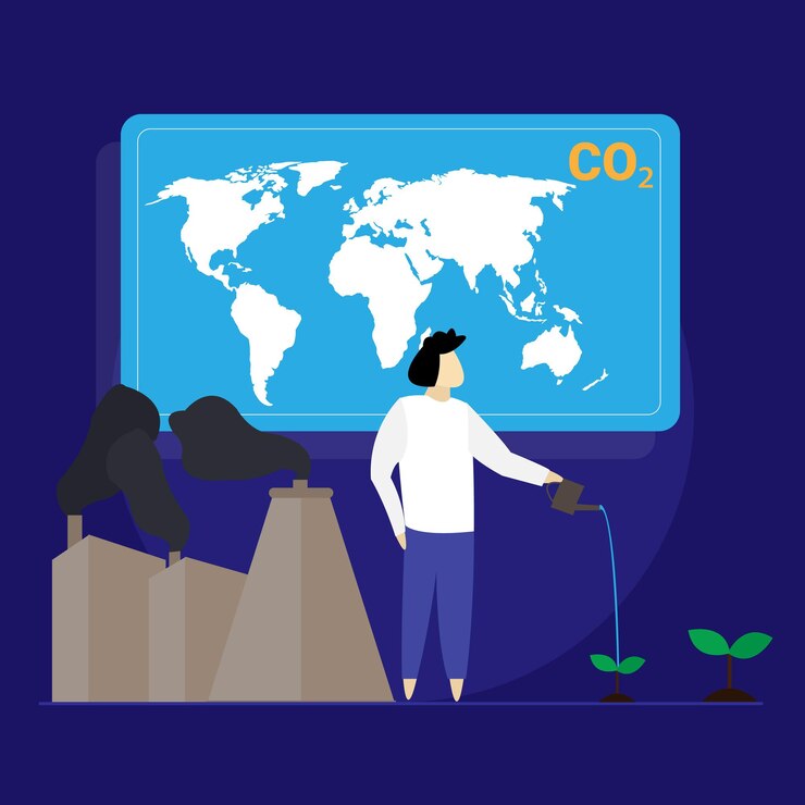 Vector carbon dioxide reduction stop air pollution and environment damage save planet earth concept