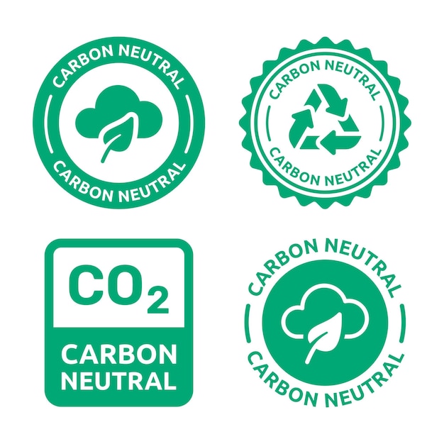 탄소 중립 스탬프 레이블 아이콘 벡터 세트. CO2 중립 환경 스티커 그림입니다.