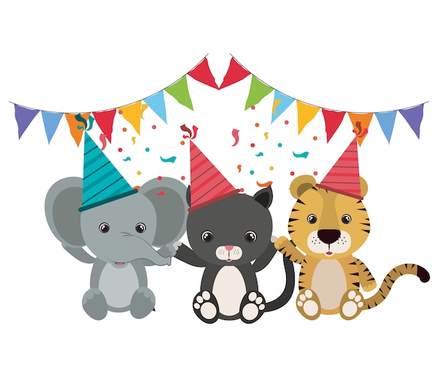 Vector card of birthday celebration with animals